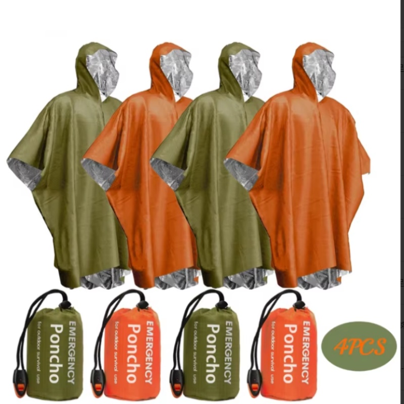 Survival Blanket Reflective - Przenośny zestaw awaryjnych poncz 4-częściowy, termiczny,